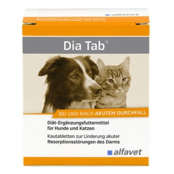 Dia Tab® – tabletki do żucia dla psów i kotów przy i po biegunce: pektyny, adsorbenty, elektrolity.